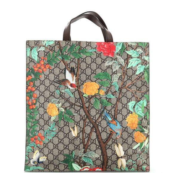 Gucci Convertible Soft Open Tote Tian Print GG Coated Canvas Tall Brown, Print - Picture 3 of 8